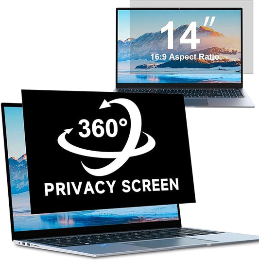 ZOEGAA 4-way 360°Laptop Privacy Screen For 14 Inch 16:9 Computer, Removable Privacy Screen For Laptop Monitor, Anti Glare And Blue Light, Compatible With HP Dell Lenovo Asus Samsung Acer Thinkpad
