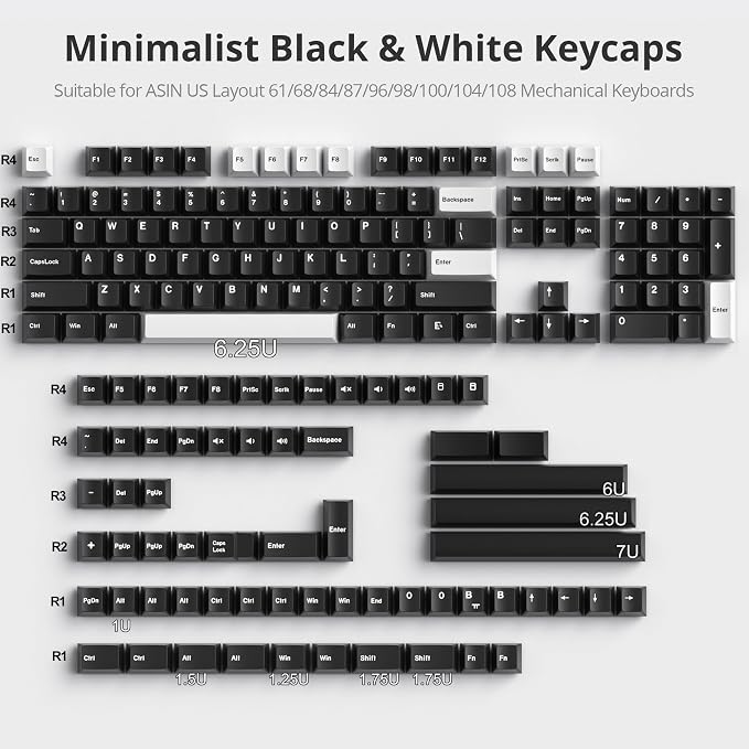 Fogruaden White on Black Keycaps, Cherry Profile PBT Doubleshot keycaps, Minimalist Style Black and White Keycap, 168 Keys Custom Keycaps for Mechanical Keyboard(WOB)