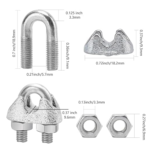 100 pcs 1/8" M3 Wire Rope Clip Cable Clamps Galvanized high Quality Steel Material, U-Bolt Saddle Fasteners - can be Used for Tent Ropes, Wire Ropes, Wire and Cable, clotheslines