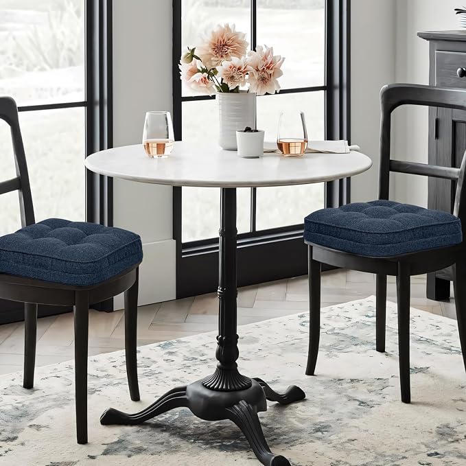 GOFORIT Memory Foam Cushion，Square Seat Cushions for Dining Chairs,Non-Slip Chair Pads with Removable Cover, 16'' x 16'', Dark Blue