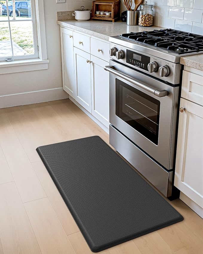 DEXI Kitchen Mat Cushioned Anti Fatigue, Extra Thick Comfort Standing Floor Mats Waterproof, Memory Foam Antifatigue Runner Rug for Desk Office, Sink, Laundry, 39x20, Black