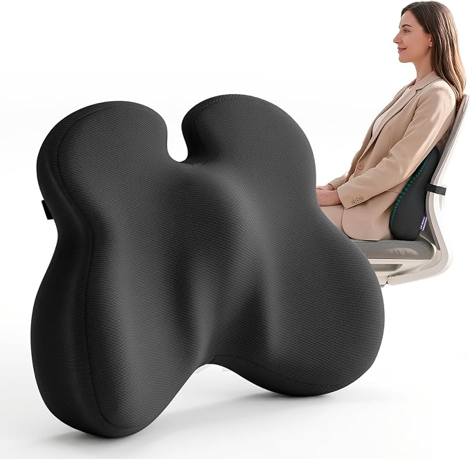 ZZ-WELL Lumbar Support Pillow for Office Chair - Ergonomic Back Support Cushion for Mid Lower Back Pain Relief, Posture Improved - Adjustable Straps, Breathable & Removable Cover (Black)