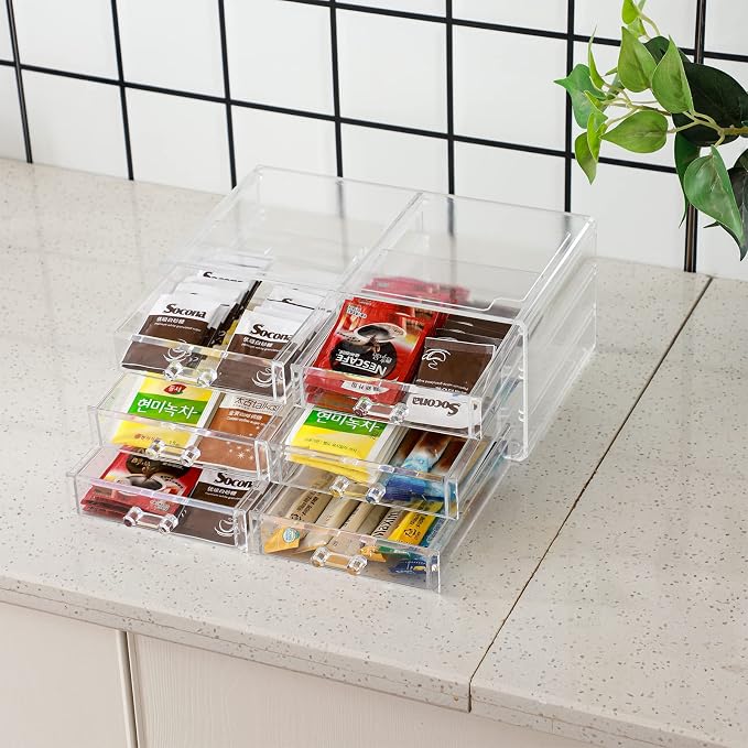 Cq acrylic 1 Pack Clear Acrylic Drawer Organizer Countertop,Stackable 6 Drawers Makeup Storage,Cute Cube Make Up Organizer for Dresser Hair Clip,Beauty Product Desk and Bathroom Organizers and Storage