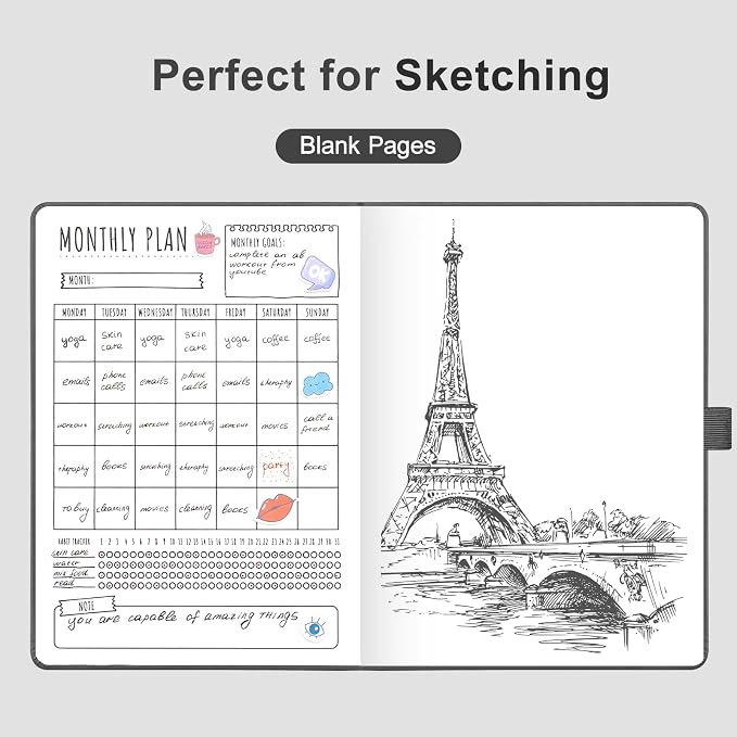 AHGXG Blank Journal Notebook, 160 Pages, A5 Medium Size (5.7'' x 8.3''), 120 GSM Thick Paper, Leather Hardcover, for Sketching, Drawing, Painting (Gray)