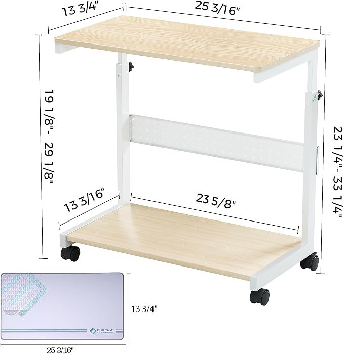EUREKA ERGONOMIC PC Stand Computer Cart, Height Adjustable Tower Stand 2-Tier Suit for ATX Case Printer, Metal Rolling Cart on Wheels for Gaming Home Office, Maple