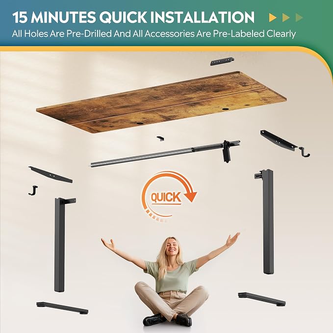 DEVAISE 63 Inch Standing Desk with Split Top, Ergonomic Computer Desk, Rustic Brown