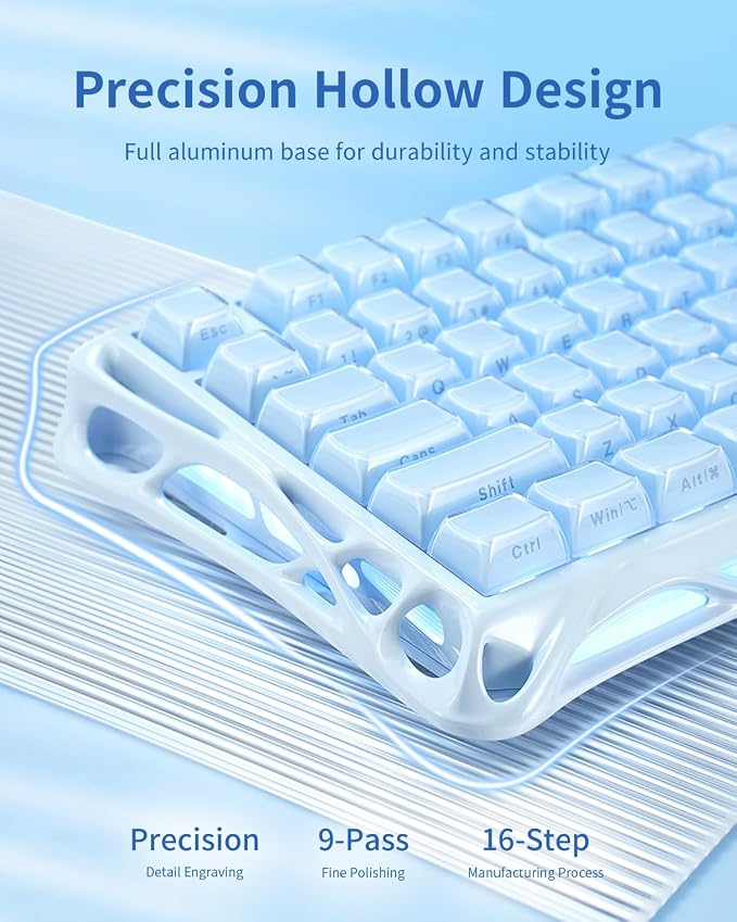 GravaStar Mercury K1 75% Blue Gaming Keyboard, Aluminum Alloy Mechanical Keyboard, Gasket Hot-Swap Socket, Linear Switches, RGB Backlit, Wireless Keyboard for Gaming, Office, and Gifts【Ice Blue】