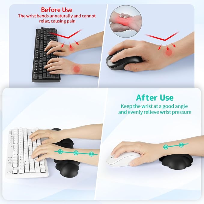 Sushret Cloud Wrist Rest Keyboard, Cloud Keyboard Wrist Pad Set with PU Leather Memory Foam, Cute Arm Rest for Palm Support, PC/Gaming Desk Accessories/Office Setup/Computer Hand Cushion - Black