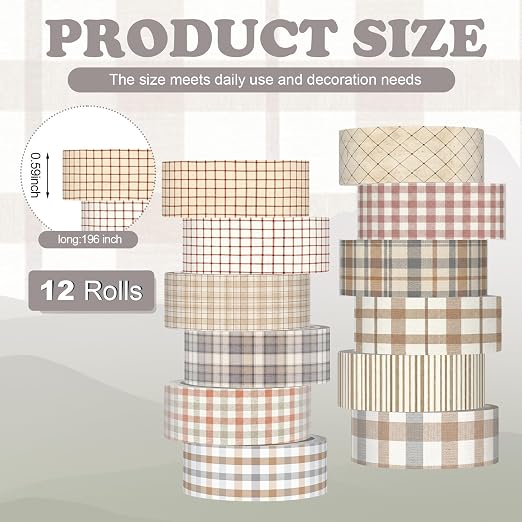 12 Rolls Watercolor Floral Washi Tape Set 15 mm Vintage Flower Decorative Masking Tape for Summer School Arts DIY Craft Scrapbook Journal Supplies Gifts(Retro,Plaid)