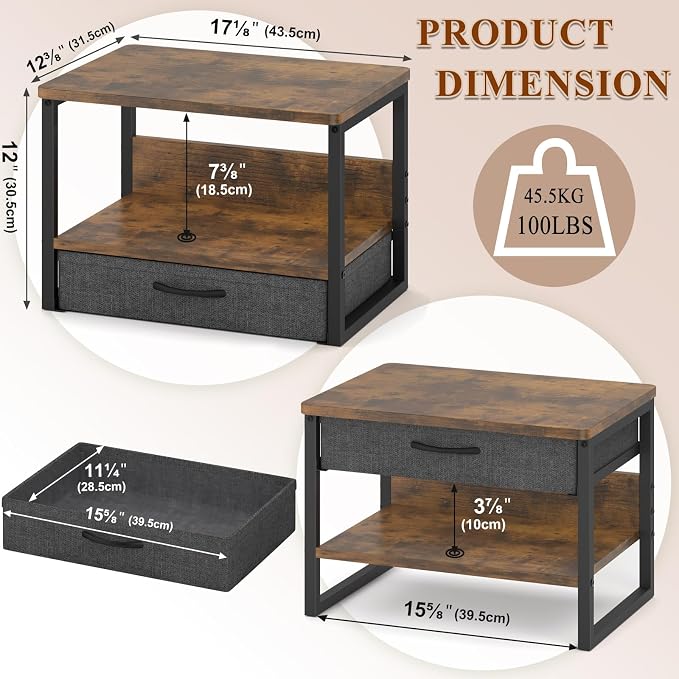 MARTY Desktop Printer Stand with Storage Drawer, Printer Riser for Desk | 2 Tier Printer Shelf, Small Printer Table for Home Office, for Fax Machine Copier Scanner, Desk Organizer, 17.1"x12.4", Brown
