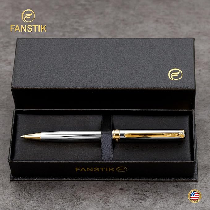 FANSTIK Silver&Gold Luxury ballpoint Pen, fancy gift set for women, Real 24K Gold Plating, Professional executive pen gift set for men (Lux BallPoint Silver-Gold)