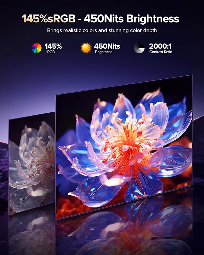 Newsoul 23.8'' Portable Monitor 144Hz Gaming Monitor, 145% sRGB | 2000:1 | FreeSync Built-in Adjustable Stand, Speaker and VESA, USB-C HDMI Large Second Screen for Laptop, Mac-Book, PC, Game Console