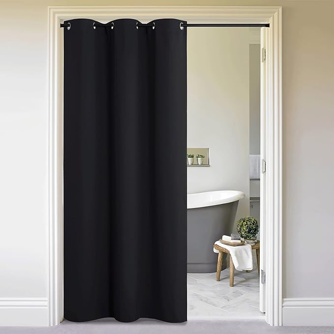 NICETOWN Door Divider Curtain for Doorway, Bedroom Closet Door Cover, Privacy Drape for Garage Window Bathroom Door Dressing Changing Fitting Decor (1 Piece, 8ft Tall x 5ft Wide, Black)