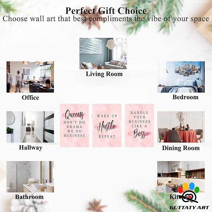 Office Wall Art-3 Panel Motivational Wall Art, Inspirational Quotes Canvas Art for Home Office Wall Decor,Positive Quote Wall Decor, Entrepreneur Words Poster Frame for Company Wall Decor 24”x36”x3Pcs