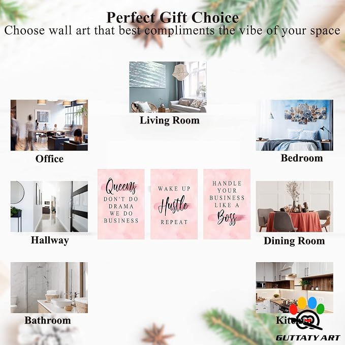 Office Wall Art-3 Panel Motivational Canvas Art for Home Office, Positive Quote Wall Decor, Entrepreneur Words Poster Frame 16'x24'x3Pcs