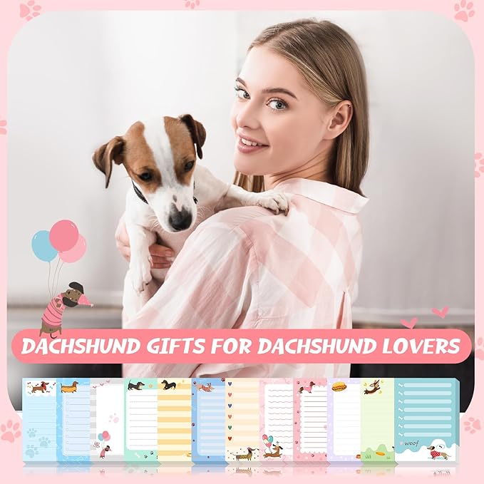 12 Pieces Dachshund Sticky Notes Dachshund Gifts 3x4 Inch Cute Cartoon Dog Self Stick Notepads Puppy Lover Gifts Dog to Do List Cute Memo Pads for Home Office Supplies