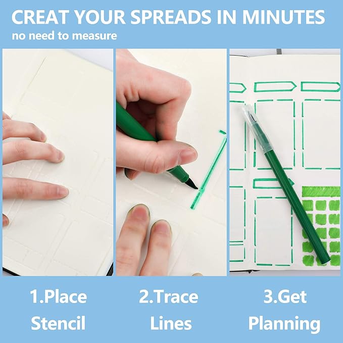 12 Pieces Speedy Spreads Journal Stencil DIY Journal Templates Reusable Weekly Monthly Layouts Stencils Plastic Planner Set for A5 Bullet Dot Grid DIY Notebook Diary