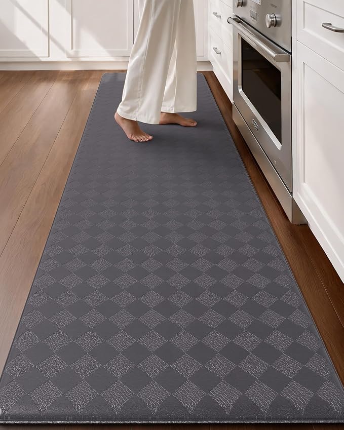 Color&Geometry Checkered Kitchen Runner 24x94 Wide Long Antifatigue, Grey | Waterproof & Oil Proof, Easy Clean PVC Large Kitchen Rug For Busy Family, 0.4in Thick Cushion For Long Standing, Non Slip