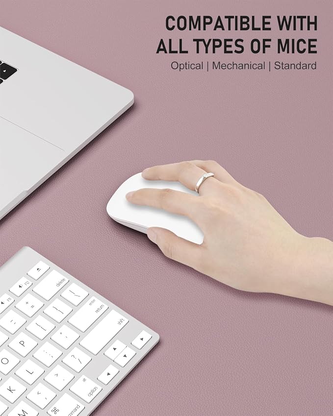Desk Pad, 23.6" x 13.8" PU Leather Non-Slip Desk Mat Large Mouse Pad for Desktop, Waterproof Laptop Computer Writing Mat for Office, Home, Work, Gaming, Dark Pink