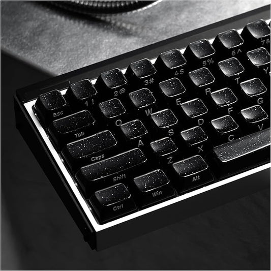 XVX Keycaps, Black Jelly Keyboard Keycaps with Glitter, Starry Key caps OEM Profile, Side Printed Keycap Set Compatible with 61/64/66/68/84/87/96/98/100/108 ANSI Layout MX Switches Mechanical Keyboard