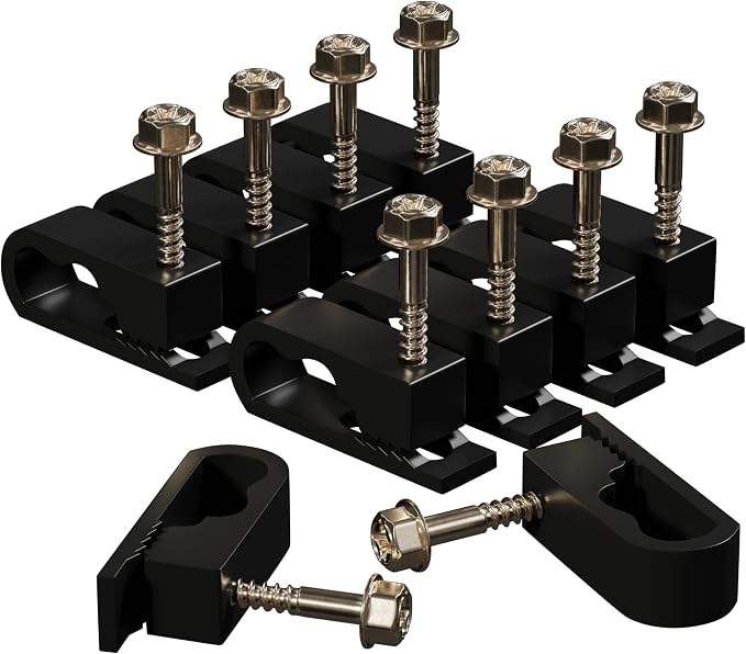 THE CIMPLE CO Dual Cable Clips with Screws - 1/2 Inch Coaxial Cable Clamps Outdoor - Exterior Cord Management for Coax, CAT Ethernet, Electrical Wire - Screw Clamps for Wires on Wall - 50 PCS, Black