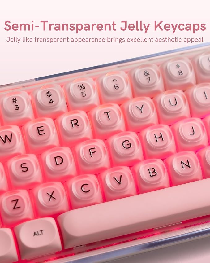 132 Keys PBT Keycaps, Jelly Keycaps Cute Creamy Key caps MOA Profile, MX-Compatible for 61/68/84/87/98/100/104-Key Mechanical Keyboard(Not Included), Pink