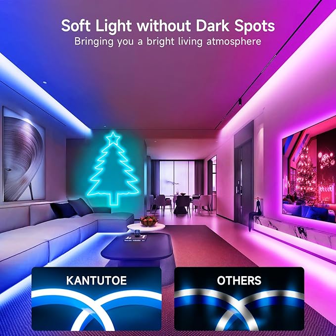 KANTUTOE LED Neon Rope Lights, 16.4ft RGB LED Light Strip, 24V Music Sync App/Remote Control DIY Rope Light, IP67 Waterproof Gaming Neon Strip Lights for Bedroom Indoor Oudoor Décor