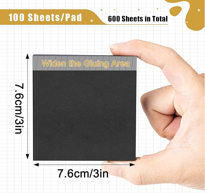 600 Sheets Black Sticky Notes 3x3 inch, 6 Pads Super Self-Stick Notes, 100 Sheets/Pad,Aesthetic Sticky Pads for Office, School, Home,Hospital Supplies Colored Gel Pens, Notepad