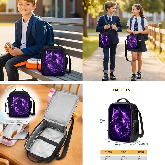 Wolf Backpack with Lunch Box Kids Cool Bookbag Set of 4 Lightweight 4th Grade Backpack for Boys Back to School Supplies with Front Pocket 17 inch School Bag Set for Boys 8