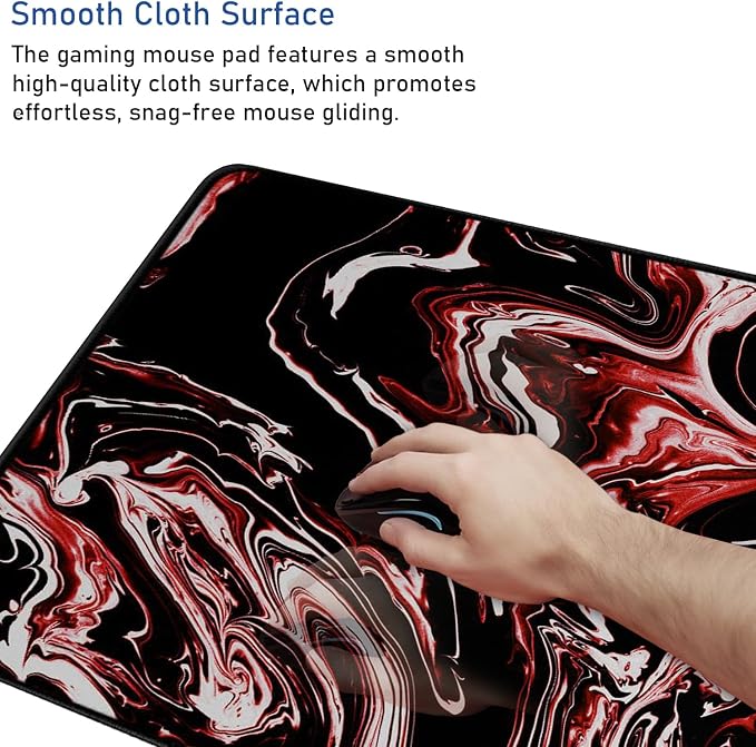 Large Extended Mouse Pad with Stitched Edges, Durable Non-Slip Natural Rubber Base, Waterproof Computer Keyboard Pad Mat for Esports Pros/Gamer/Desktop/Office/Home - Marble Red