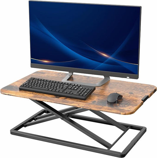 VIVO Vintage Brown 29 inch Single Top Standing Desk Converter, DESK-V000UN | Economy, Height Adjustable Rustic Sit Stand Tabletop Monitor and Laptop Riser Workstation, Holds 22 lbs, No Assembly Required