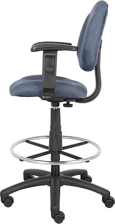 Boss Office Products Ergonomic Works Drafting Chair with Adjustable Arms in Blue, mid-Back (B1616-BE)