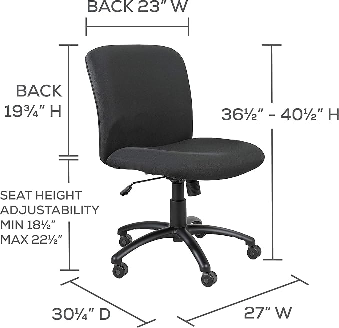Safco Uber Office Chair, Heavy Duty Stool, 500 lbs Capacity, Ergonomic Mesh Back, 360 Swivel Seat, 5-Star Base, Big and Tall, Black