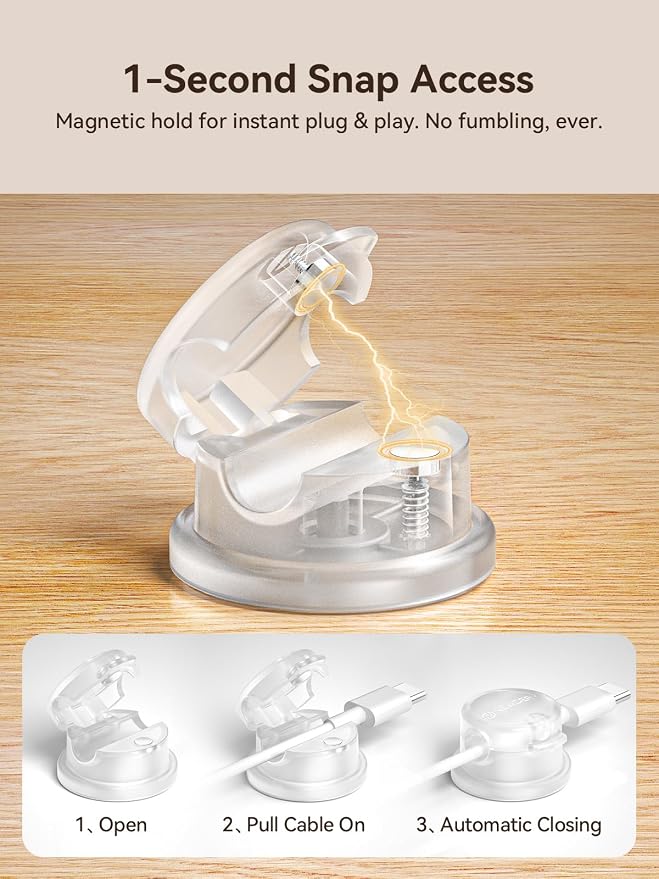 NEWDERY 6pc Magnetic Cable Clips Cord Organizer Cord Holder for Nightstand | Desk Cable Management,360° Rotatable,3M Adhesive Wire Holder,for Home Office Desk Phone Charger Car Wall Nightstand,White