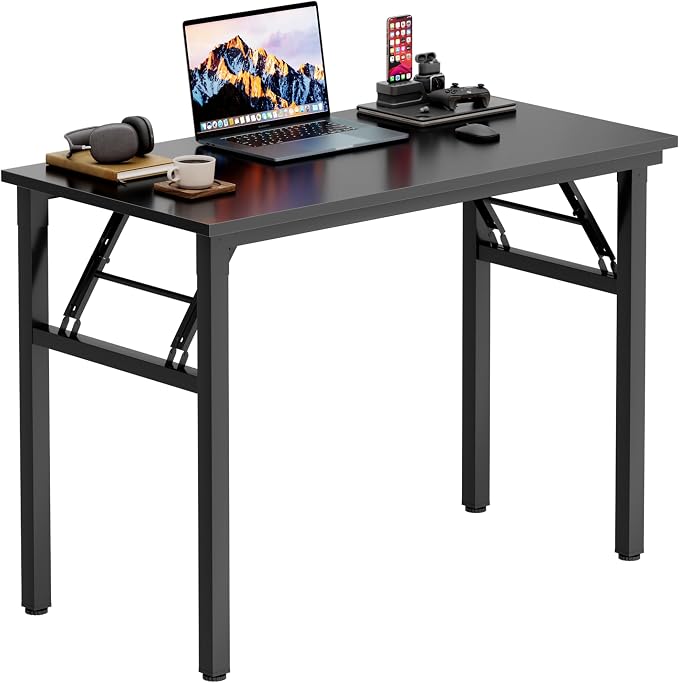 Need Office Computer Desk -35.8 L Sturdy and Heavy Duty Folding Laptop Table,Writing Table/Home Office Desk/Sewing Table, No Assembly Required, Black & Black Frame