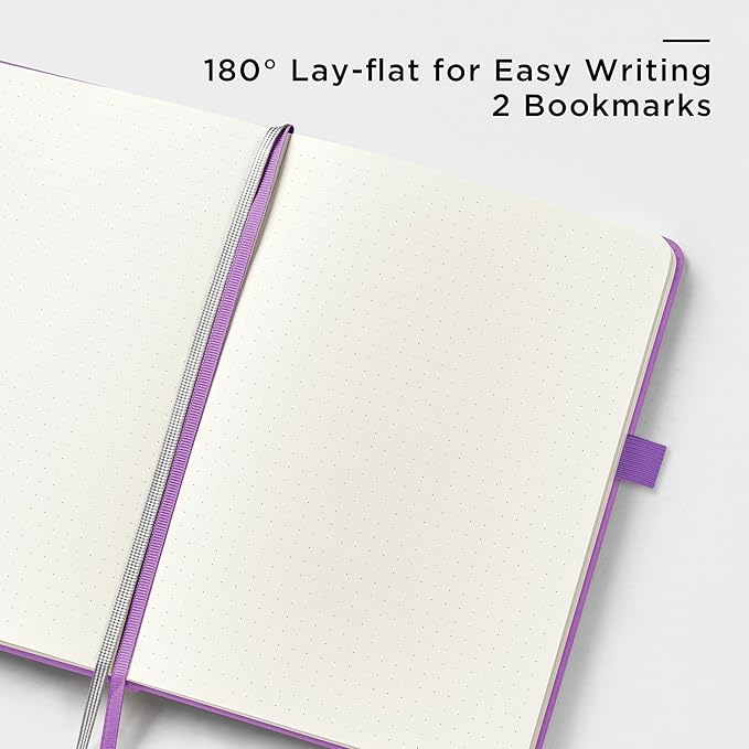 &And Per Se Dotted Journal Notebook, A5 Hardcover Leather Dotted Journal, 160 Pages 100gsm Thick Dot Grid Paper, 3 Sheets of Stickers Included - 5.7'' x 8'' (Violet)