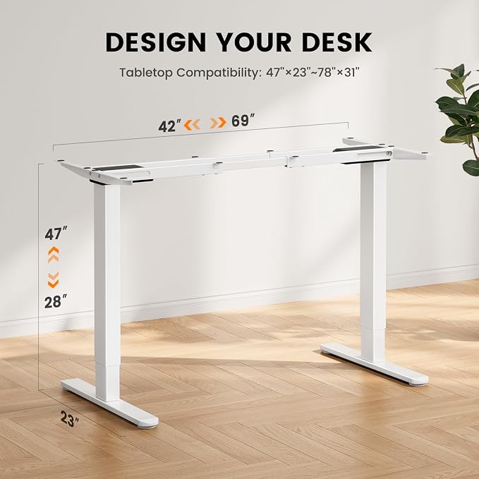 ErGear Dual Motor Standing Desk Frame, Electric Adjustable Legs Compatible Desktop Size 44″-90″, 264 lbs Weight Capacity, 4 Memory Height Settings Stand up Desks Base, White Frame Only