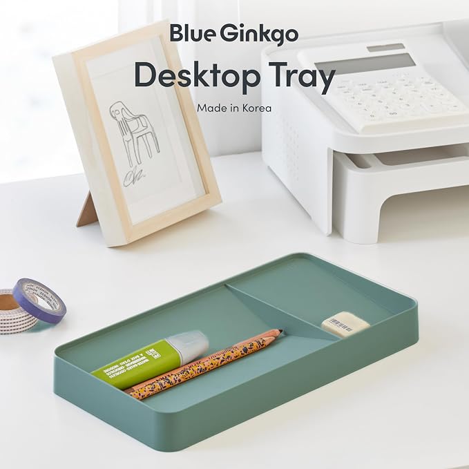 BLUE GINKGO Desk Organizer Tray, Green, Made in Korea | Double-Sided. Sloped Design. Easy Access.