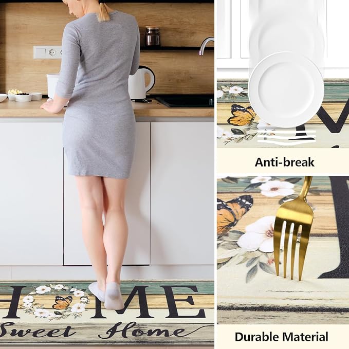 Yamaziot Anti Fatigue Kitchen Rug Set of 3, Non-Slip Cushioned Floor Mats | Waterproof, Stain Resistant, Farmhouse Cushioned Comfort Standing Desk Mat with Runner for Kitchen, Office, Sink, Laundry