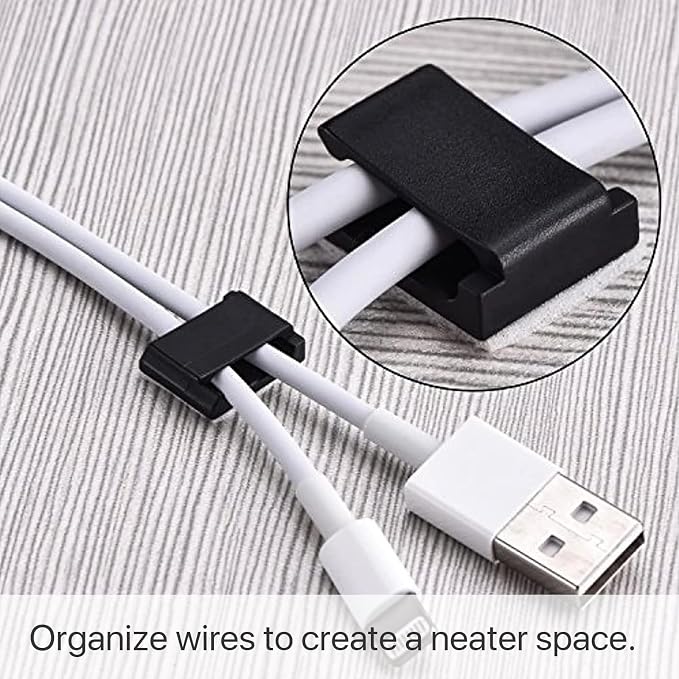 Hicarer 100 Pcs Christmas Light Clips Adhesive Hooks for Outdoor String Cable Wire Clips Adhesive Wire Management Cord Holder for the Wall, Under Desk, Car, Home and Office (Large, Black)