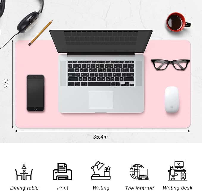 Leather Desk Pad Protector,Non-Slip Desk Pad(Black, 35.4" x 17") | on-Slip PU Leather Large Mouse Pad,Easy Clean Desk Protecor Mat,Writing Pad for Office Work/Home/Decor