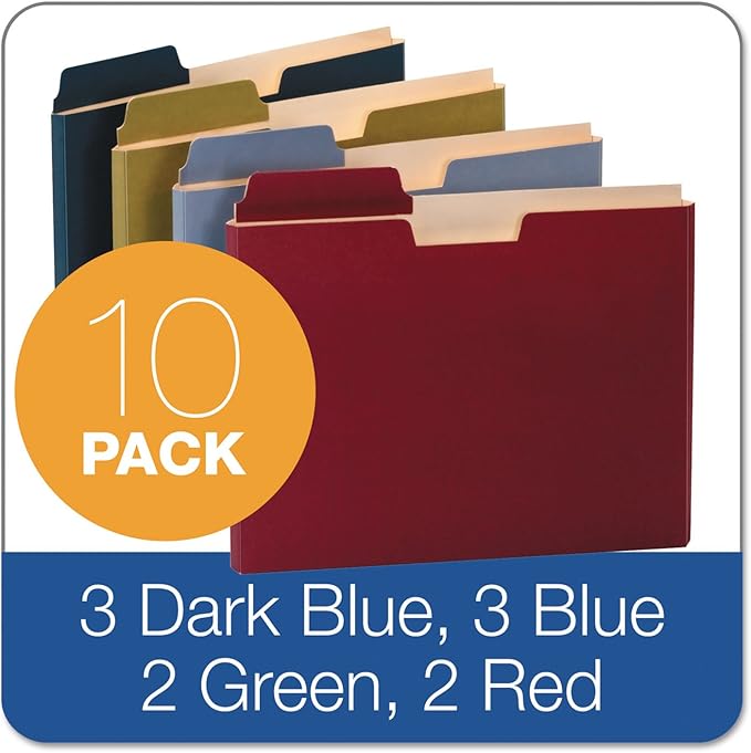 Pendaflex Globe-Weis/Pendaflex File Folder Pockets, 150 Sheet Capacity, Letter Size, Double Top, 1/3 Cut Tabs, Assorted Colors, 10 Pack (FP153L10 ASST)