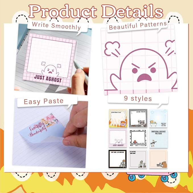 Funny Sticky Notes Gifts - 9 Pack Funny Notepads 3x3 Inch Work Gag Office Gifts, Foolish Fun Self-Stick Memo Pads Supplies for Friends Coworkers, 450 Sheets