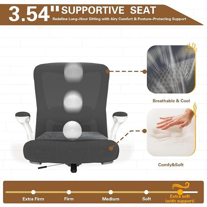 Ergonomic Office Chair for Long Hours, Adjustable Padded Lumbar Support for Lower Back Relief, 330 lb Capacity, Comfortable Computer Desk Chair for Home Office, Work & Study
