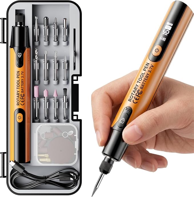 Portable Cordless Engraving Pen for Artists & DIYers Beginner Friendly 6-Speed Adjustable Rechargeable Engraving Pen Tool for Bead, Metal, Wood, Glass and Plastic (Orange)