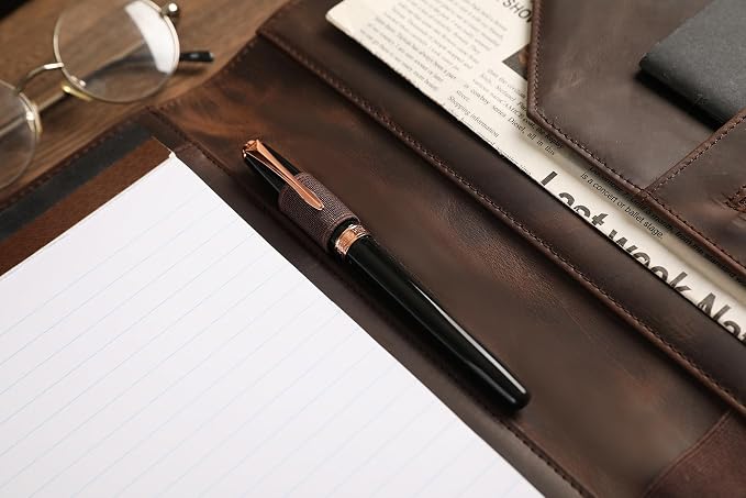 Personalized Leather Padfolio for Lefty, Business Portfolio Binder with Notepad Holder, Legal Pad Portfolio Folder for Men/Women - Khaki