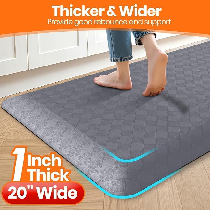 StepRite 1” Thick Kitchen Mats for Floor, Anti Fatigue Kitchen Rugs, Non-Slip,Heavy Duty Water Resistant Kitchen Rug, Standing Desk Mat for Friends, Family, Home, Kitchen, Office (32" x 20", Grey)
