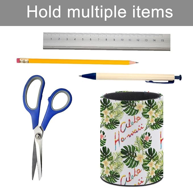 Palm Leaves Pen Holder for Desk PU Pencil Cup Organizer | Round Desks Makeup Brush Holder for School Multifunctional Office Supplies