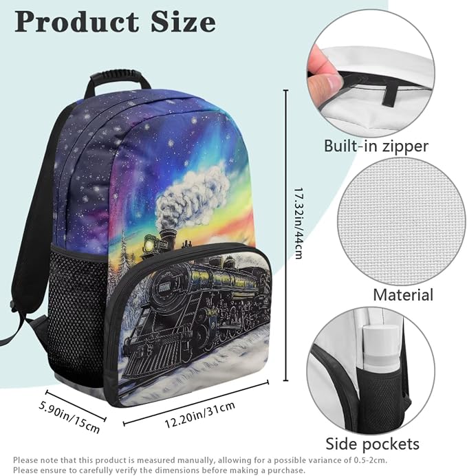Steam Train 4-in-1 Backpack Set for Elementary Boys Girls – 17 Inch Cute Bookbag with Lunch Bag for Kids Ages 6-10 - Rainbow Starry Backpacks Back to School Supplies