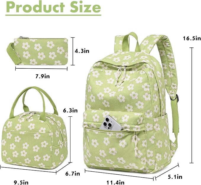 Bluboon School Backpack Set Girls Womens Laptop Bookbag Casual Daypack Fits 15 inch Laptop with Lunch Tote Bag and Pencil Bag